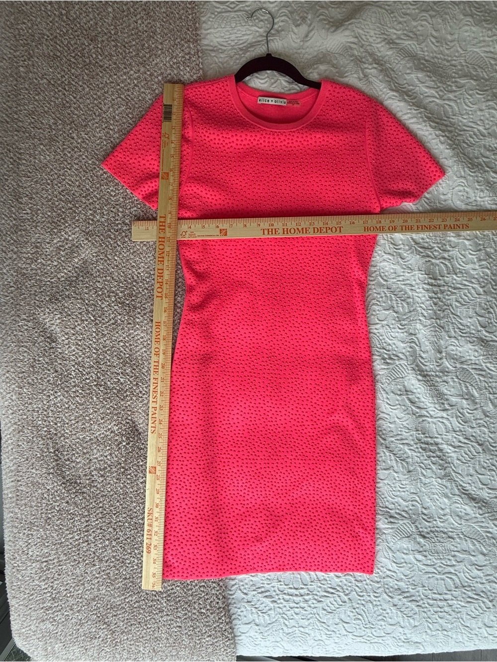 Alice + Olivia Hot Pink Textured Crewneck Mini dress - Picture 5 of 5